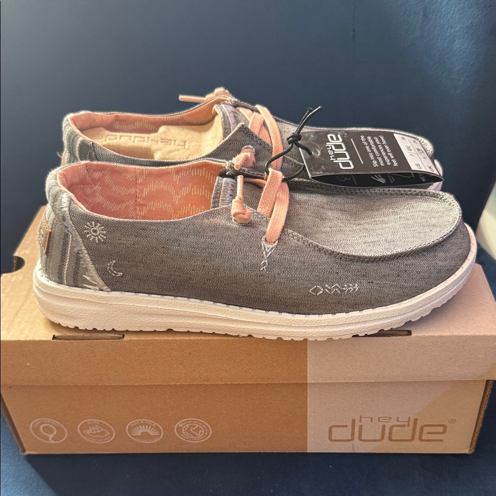 Hey Dude Gray Slip-On Shoes with Coral Accents